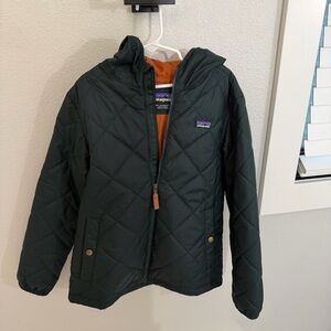 Patagonia Kids Puffer Jacket - Dark Green with Orange Lining
